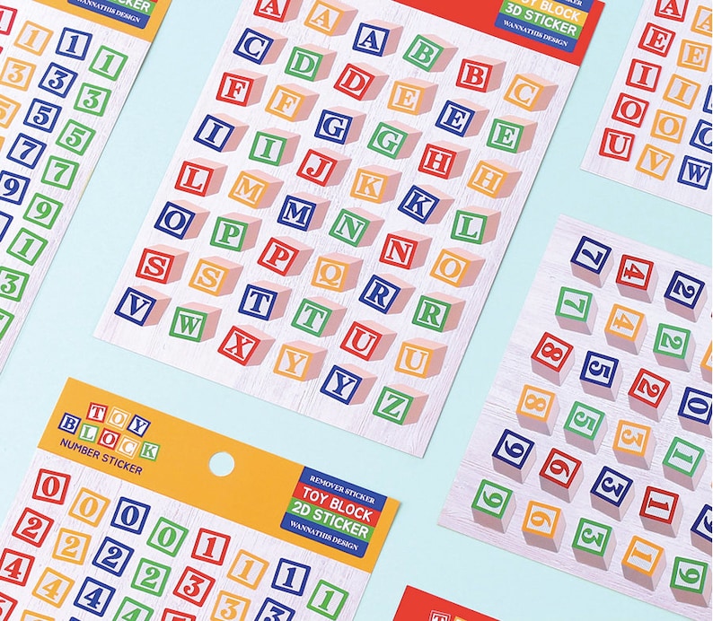 Toy Block Alphabet Number STICKERS 4 Types | Etsy