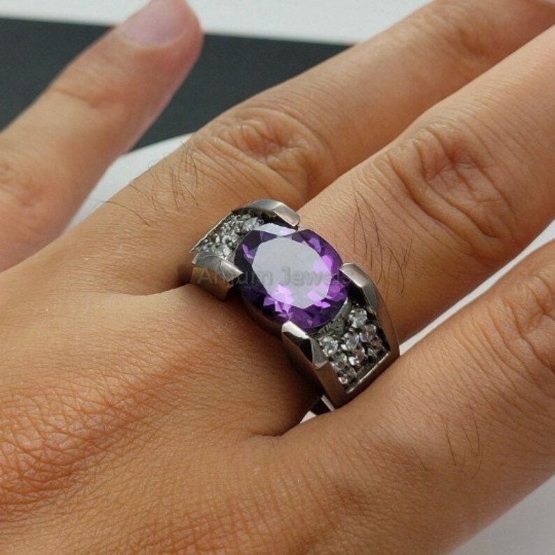 Natural Amethyst Ring For Men in 925 Sterling Silver Black Etsy