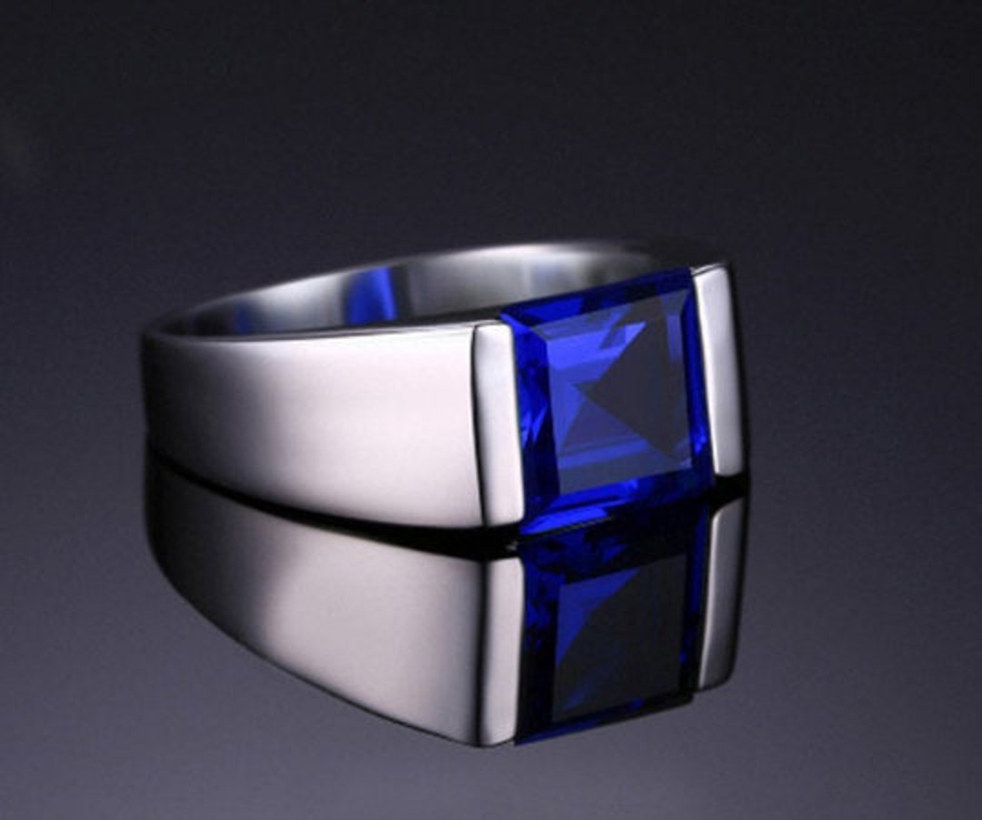 Blue Sapphire Ring for Men in 925 Sterling Silver Lab Created - Etsy