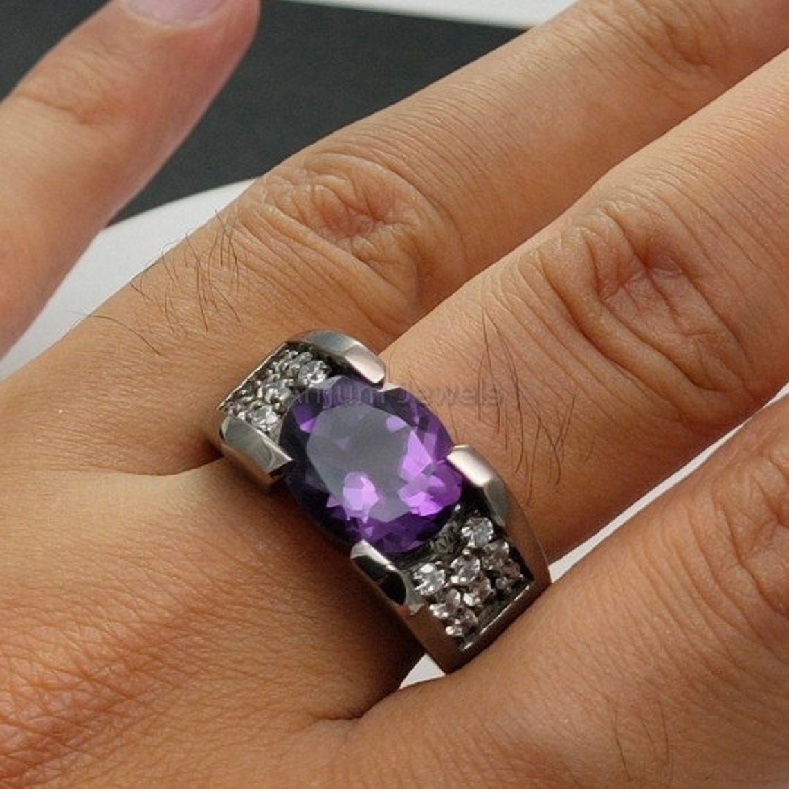 Natural Amethyst Ring For Men in 925 Sterling Silver Black Etsy