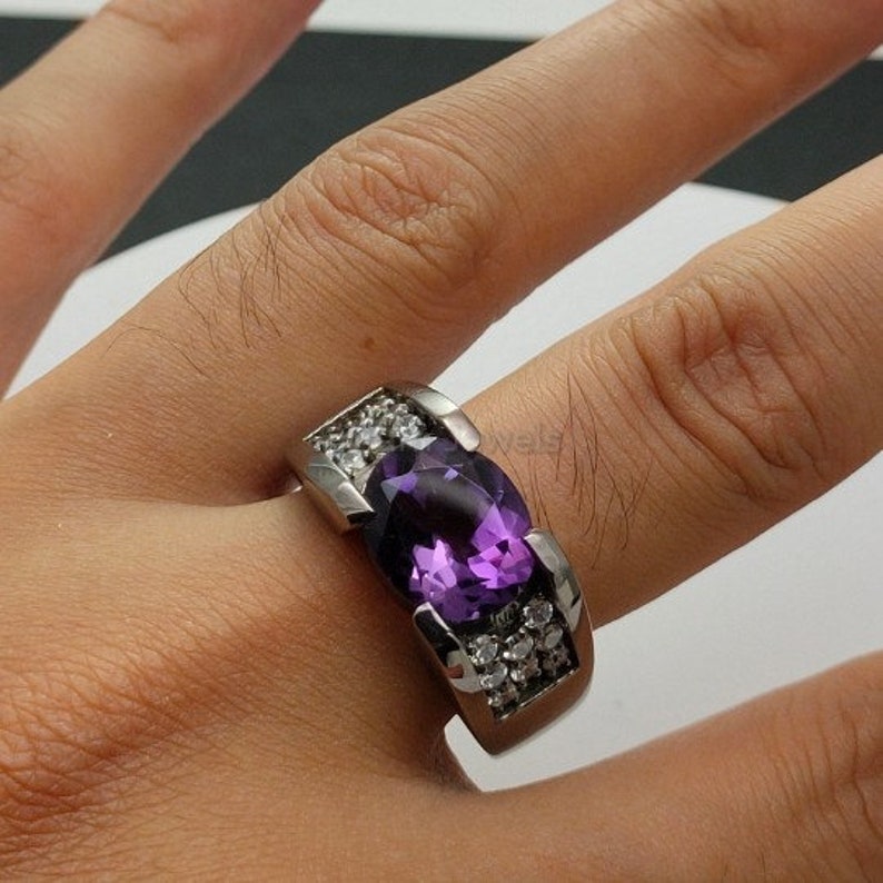 Natural Amethyst Ring For Men in 925 Sterling Silver Black Etsy