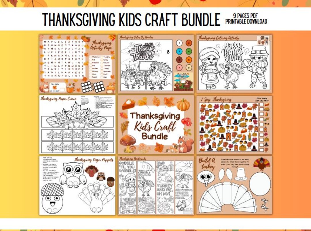 Thanksgiving Kids Craft Bundle – 10 Printable Fall Activities & Crafts ...