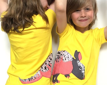 Armadillo Handmade Organic Kids Applique T-shirt in Yellow