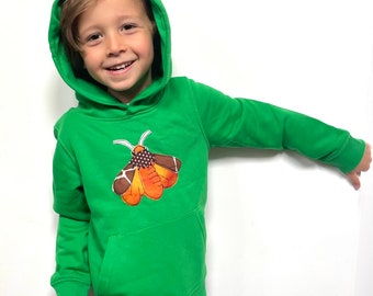 Tiger Moth Handmade Applique Organic Kids Hoodie in Green - Unisex