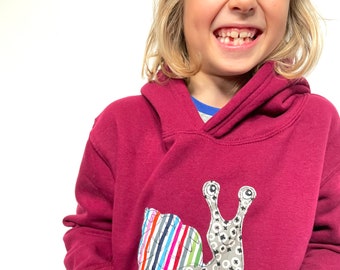 Applique Snail Organic Kids Handmade Hoodie in Purple - Unisex