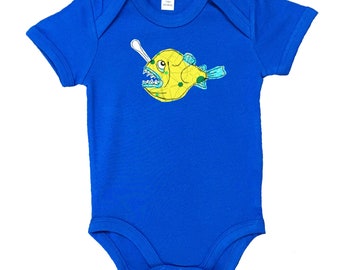 Angler Fish Applique Babygrow Bodysuit Unisex Boy Girl 0-3months 3-6months