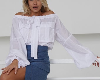 Wide airy batiste blouse