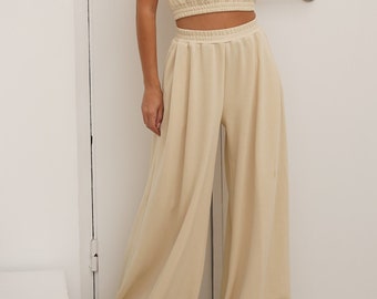 Wide knit flared trousers