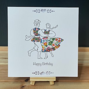 Wunderschöne polnische Folk Blumen Tänzer Lowicz Kostüm Karte (mit Portemonnaie / Mini-Umschlag für Geschenkkarten) – Happy Birthday