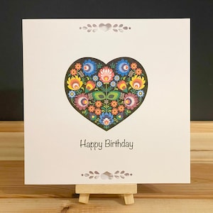 Luxus polnische Folk Blumen Herz Geburtstagskarte, handgemachte Karte, Mini Brieftasche / Umschlag für Geschenkkarte oder Bargeld, Kasias Karten, KS Arts und Karten