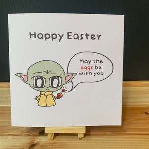 Grappige paaskaart, Star Wars Baby Yoda Mandalorian-fankaart (met portemonnee/kleine envelop), handgemaakte kaart, KS Arts & Cards, Kasias-kaarten