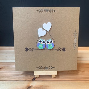Preciosa tarjeta de búhos con globos (con billetera): San Valentín, aniversario, boda, mejores amigos