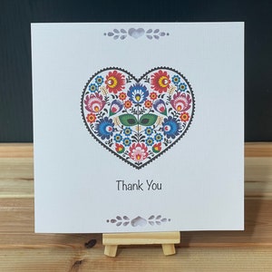 Luxe Poolse volksbloemen hart bedankkaart, handgemaakt, mini-portemonnee/envelop voor cadeaubon of contant geld, Kasias Cards, KS Arts and Cards