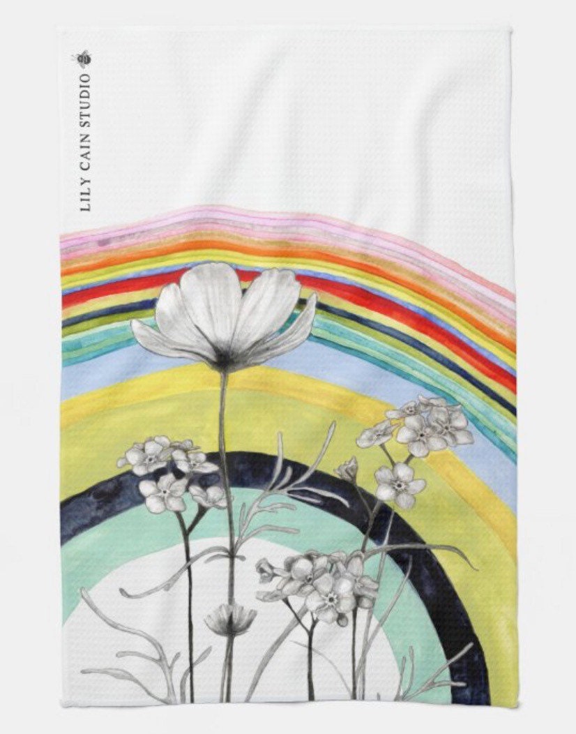 Rainbow Dishtowel Blossom dessin Aquarelle, serviette de cuisine, torchon  en coton tissé gaufré absorbant qui ne se décolore pas -  France