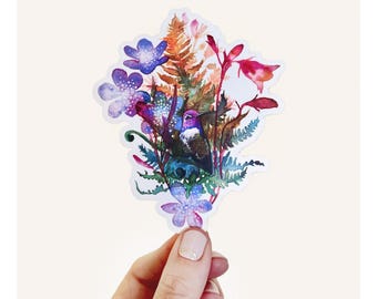 Beija-flor e flores silvestres de Osta – Adesivo de vinil à prova d'água com tema de natureza