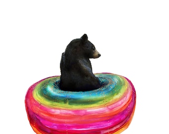 Black Bear Watercolor Art Print: Ernie the Bearbow