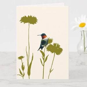 Carte de voeux peinture colibri, oiseau gorge rubis, aquarelle abstraite, illustration western, décoration intérieure, carte de correspondance vierge sur la faune