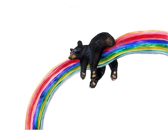 Rainbow Black Bear Watercolor Art Print: "Ernie Bearbow"