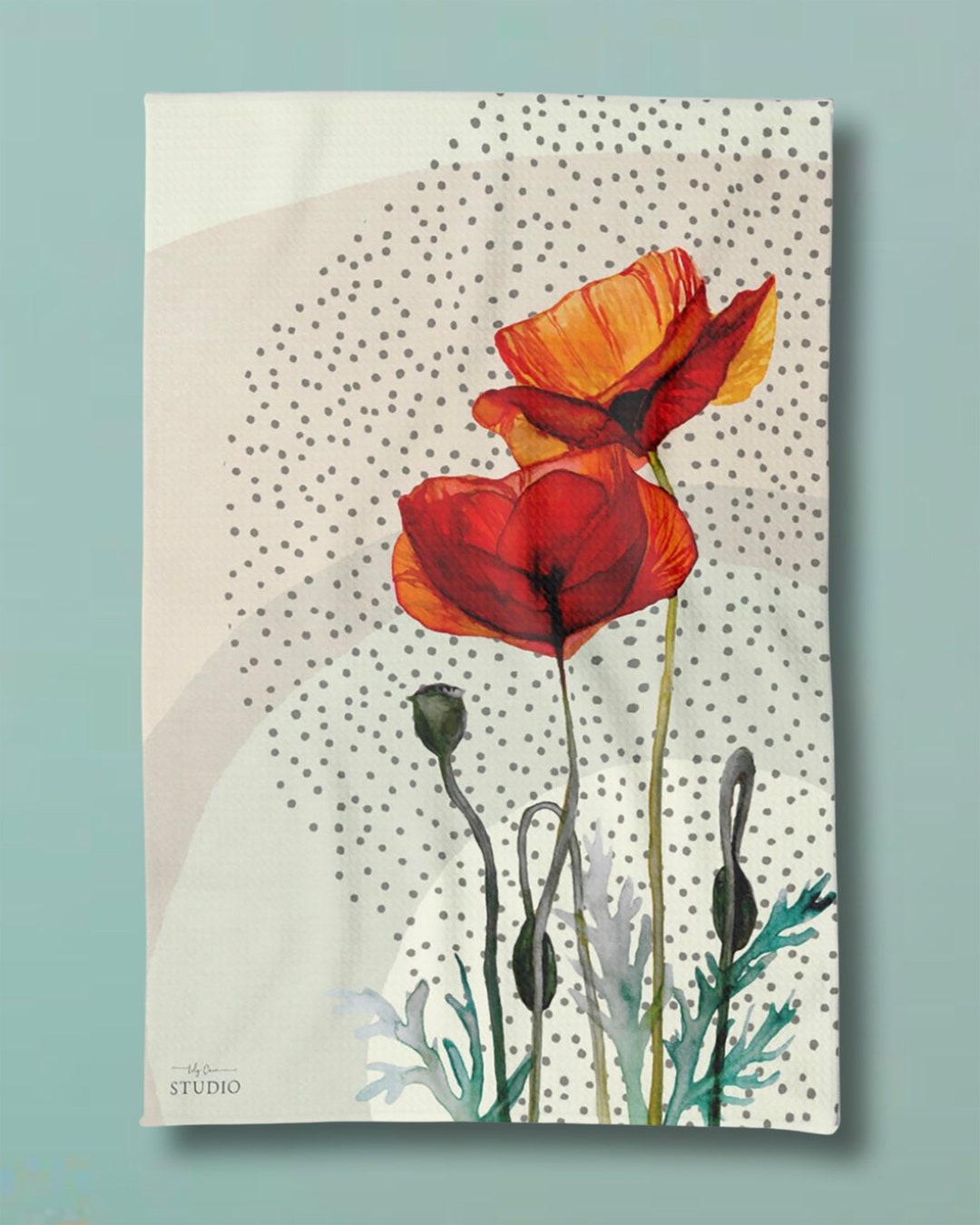 Red Poppy Hand Towel Watercolor Flower Kitchen Towel Etsy
