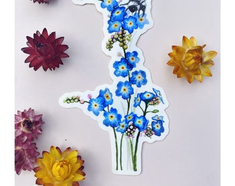 Watercolor Forget Me not Decal, blue flower Home Decor, Plant illustration, Forget Me Not Flower Art, Waterproof decal, nature sticker,