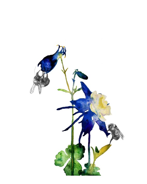 Unframed Blue Purple Colorado Columbine Abstract Watercolor Etsy