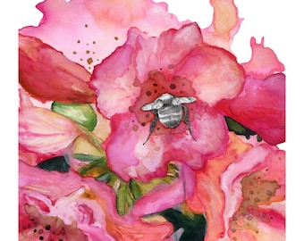 花の絵 水墨画（墨彩）招福「さくら 桜」 花《原画》色紙 絵画 Kayo
