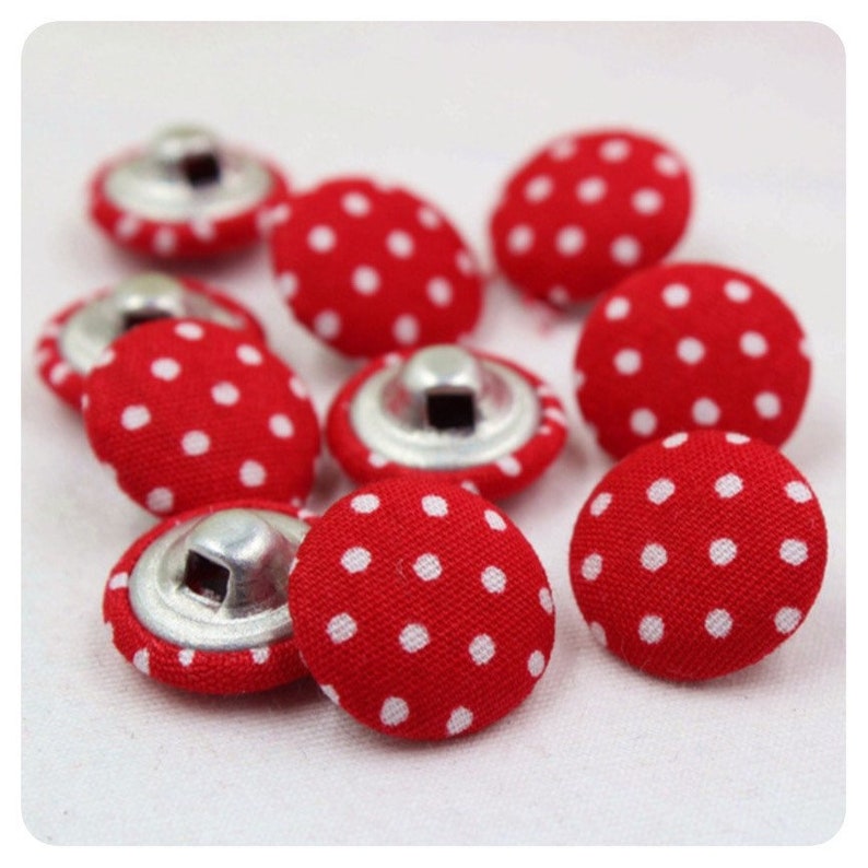 15mm fabric covered red polka dot buttons DIY Craft sold in pairs of 2
