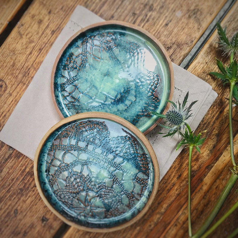 Small Handmade Ceramic Flat Side Plate SET OF 2 image 1