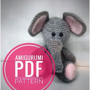 Crochet elephant PATTERN. Crochet doll pattern. Amigurumi stuffed animal. Crochet toy pattern. Handmade amigurumi elephant