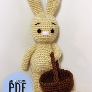 Amigurumi crochet Pattern bunny, PDF Pattern tutorial, Amigurumi stuffed animal, Handmade amigurumi bunny and basket pattern