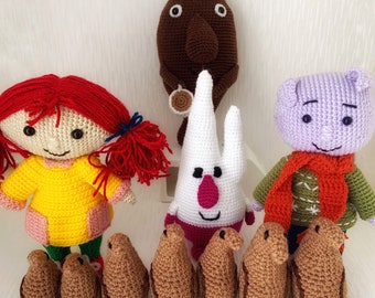 Amigurumi Abney, Teal, Neep, Bop and Poc pocs bundle pack. Handmade amigurumi dolls.  Adventure of Abney and Teal.