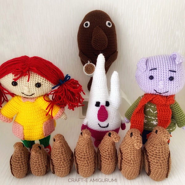 Amigurumi Abney, Teal, Neep, Bop and Poc pocs bundle pack. Handmade amigurumi dolls.  Adventure of Abney and Teal.