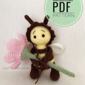 AMIGURUMI PATTERN crochet / amigurumi bee pattern / easy crochet bee patterns / PDF tutorial how crochet cute bee and flower