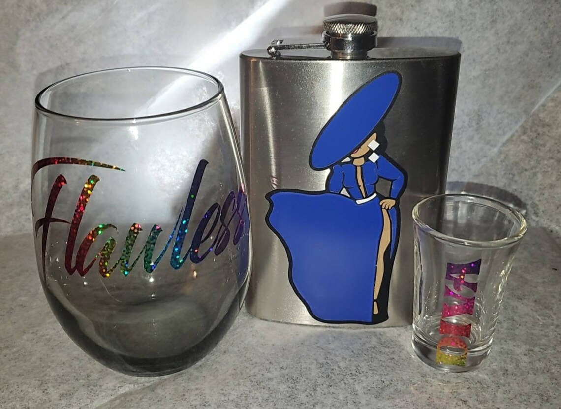 Personalized Flask With Shot Glass & Wine Glass OR Mug Shot Glass Flask