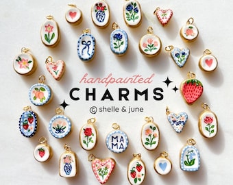 Hand-Painted Gold Clay Charm Mothers Day roses