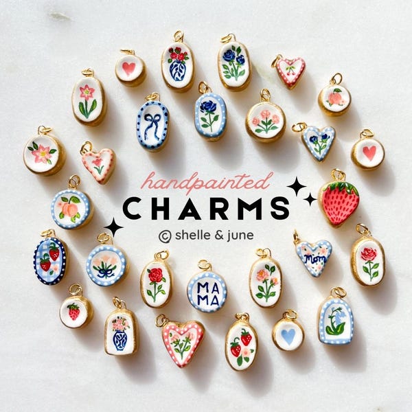 Hand-Painted Gold Clay Charm Mothers Day roses