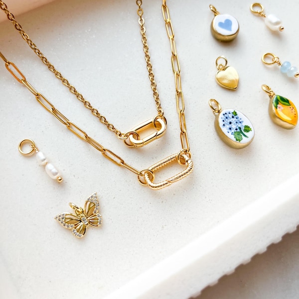 Collar con dije chapado en oro / Clip, Rolo, Cadena Figaro