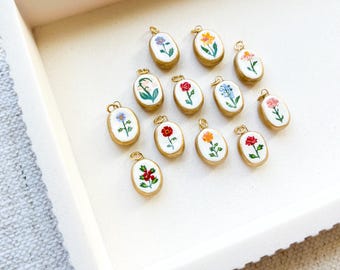 Handpainted Birth Month Flower Charm | Handmade Gold Ceramic Clay Charms for Bracelets or Necklaces
