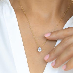 Simple Birthstone Necklace, Gold Teardrop Pendant Necklace, Minimalist Jewelry for Women, Custom Gift for Her, Mothers Day Gift Idea