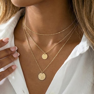 Delicate Layered Necklaces Set of 3 Necklaces,  Disc necklace, Choker Multi Necklace Set, Minimalist Jewelry, Custom Gift for Her