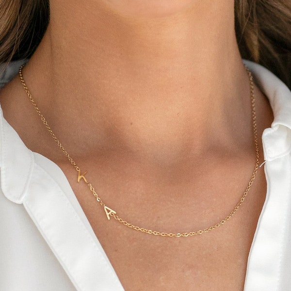 Gold Initial Necklace, Sideways Initial Necklace, Custom Letter Necklace, Personalized Jewelry, Gift For Her, Christmas Gift, Mothers Gifts