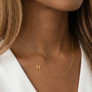 Gold Initial Necklace, Sideways Initial Necklace, Custom Letter Necklace, Personalized Jewelry, Gift For Her, Mothers Gifts