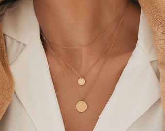 Zarte geschichtete Halsketten-Set mit 3 Halsketten, Scheiben-Halskette, Choker-Multi-Halsketten-Set, Münz-Minimalist-Halskette, individuelles Geschenk für sie