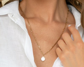 Collier pendentif perle baroque | longs colliers de perles naturelles (or, argent) | Bijoux minimalistes | Cadeau meilleur ami | Cadeaux pour elle
