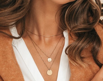 Lot de 3 colliers superposés délicats | Ensemble de colliers multi-couches de collier ras de cou disque | Bijoux minimalistes Cadeau parfait pour elle