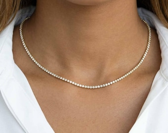 Dainty Tennis Choker Necklace, Diamond Necklace in Gold Silver, Bridal Minimalist Jewelry, Gift For Her, Mother Gift