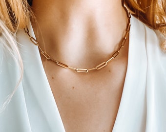 Link Chain Necklace Rectangle Link Necklace Gold Chain Link Necklace Paperclip Necklace Minimal Chain Necklaces for Layering