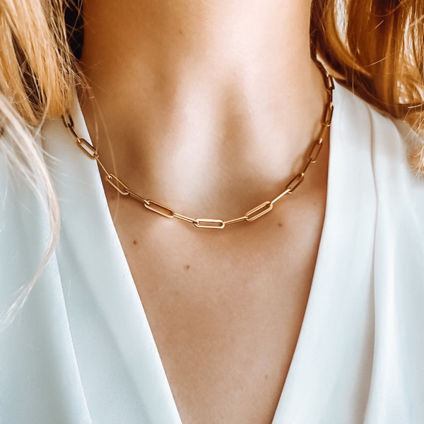 Link Chain Necklace Rectangle Link Necklace Gold Chain Link Necklace Paperclip Necklace Minimal Chain Necklaces for Layering
