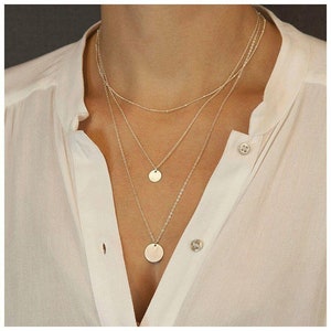 Zarte geschichtete Halsketten-Set mit 3 Halsketten, Scheiben-Halskette, individuelles Geschenk, Choker-Multi-Halsketten-Set, minimalistische Halsketten, Schmuckgeschenk Bild 2