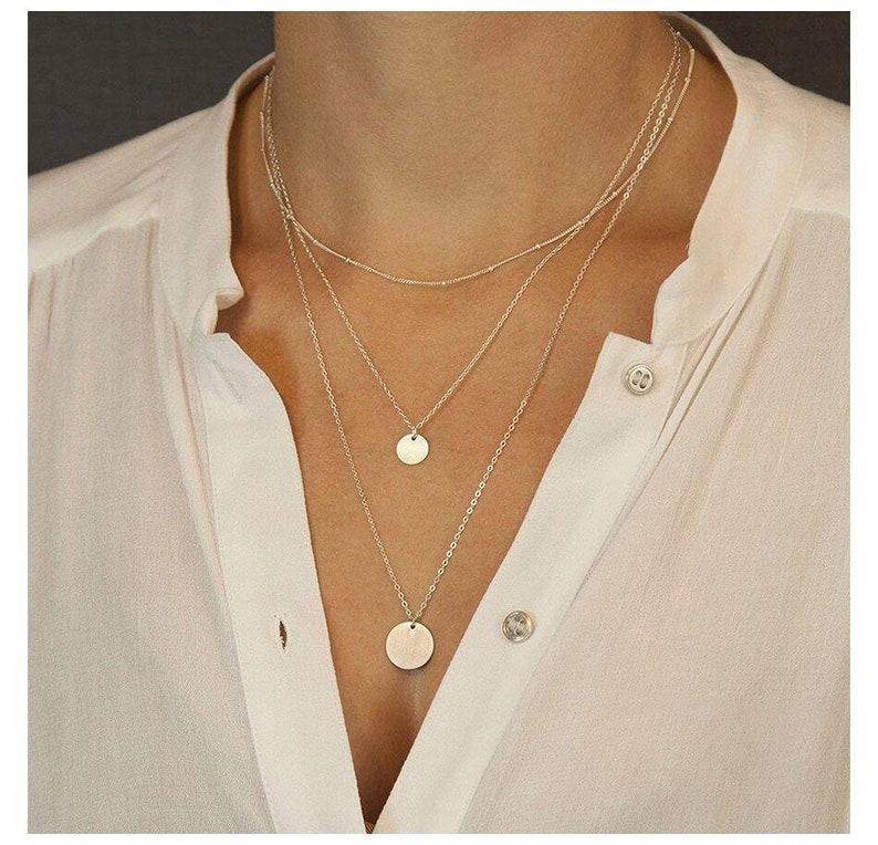Delicate layered necklaces set of 3 necklaces , Disc necklace, Custom Gift, Choker multi necklace set, Minimalist necklaces, Jewelry gift image 2